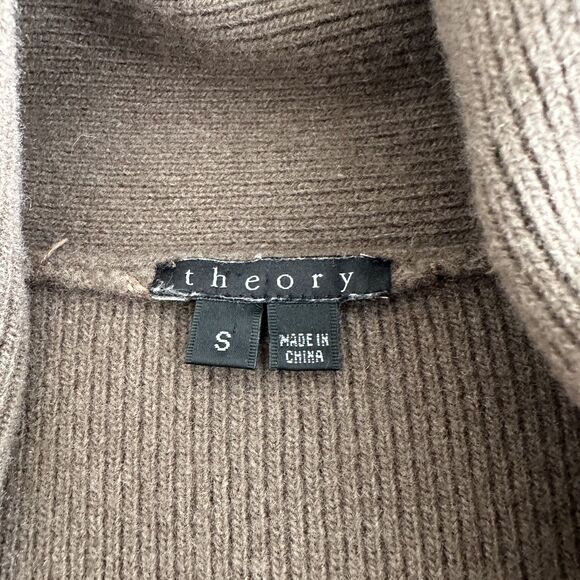 Theory Cashmere Wool Cardigan Sweater Womens Small Brown Rib Knit Open Front - Picture 5 of 10